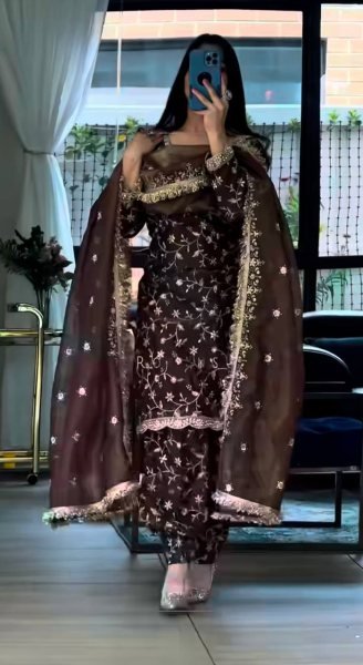 Chocolate Brown Trendy Viral Farshi Salwar Set For Women Latest Collection Ready To Wear Collection
