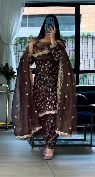 Chocolate Brown Trendy Viral Farshi Salwar Set For Women Latest Collection Ready To Wear Collection