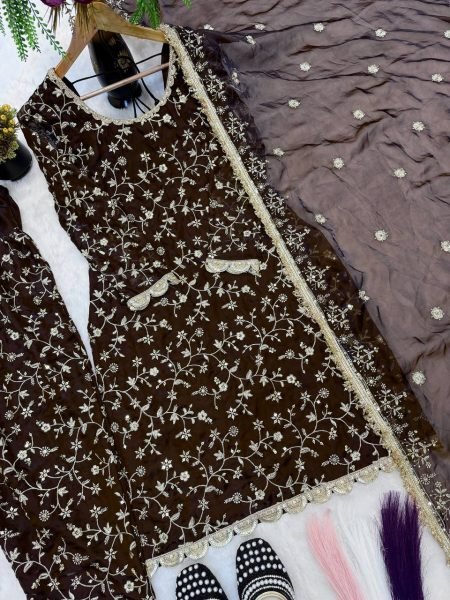 Chocolate Brown Trendy Viral Farshi Salwar Set For Women Latest Collection Ready To Wear Collection