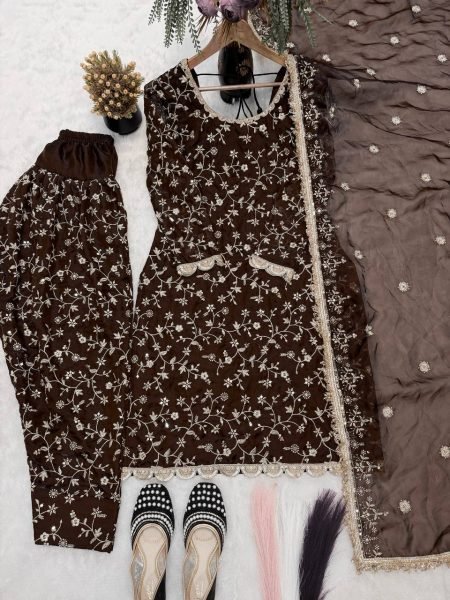 Chocolate Brown Trendy Viral Farshi Salwar Set For Women Latest Collection Ready To Wear Collection
