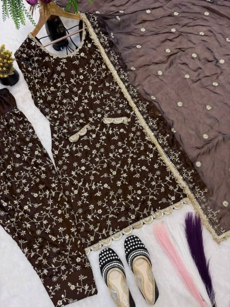 Chocolate Brown Trendy Viral Farshi Salwar Set For Women Latest Collection Ready To Wear Collection