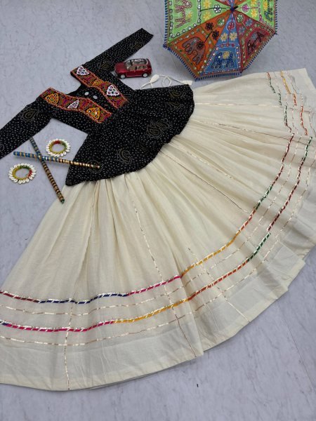 Classic Black Bandhej Khadi Cotton Lehenga with Gamthi Work Choli Navratri Lehnega Choli