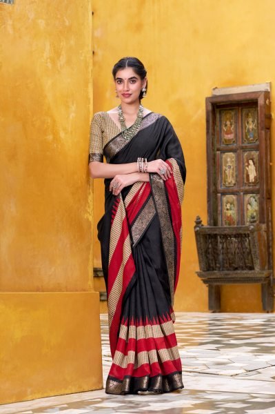 Classic Black Poly Cotton Saree with Printed Pallu Designer Wholesale Collection  Cotton Sarees Wholesale