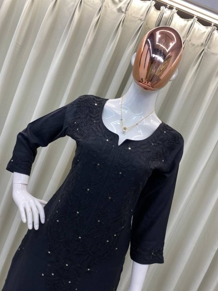 Classic Black Rayon Palazzo Set with Heavy Sequence Embroidery Evening Wear Embroidery Kurtis 