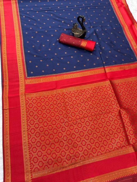 Classic Blue Silk Saree with Dual Tone Finish and Rich Zari Detailing South Indian Saree 