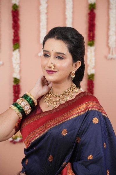 Classic Blue Silk Saree with Dual Tone Finish and Rich Zari Detailing South Indian Saree 