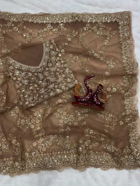 Classic Golden Soft Net Saree with Rich Work for Traditional and Modern Wear Bollywood Fancy Sarees Wholesale