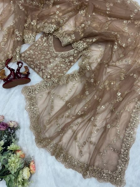 Classic Golden Soft Net Saree with Rich Work for Traditional and Modern Wear Bollywood Fancy Sarees Wholesale