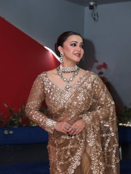 Classic Golden Soft Net Saree with Rich Work for Traditional and Modern Wear Bollywood Fancy Sarees Wholesale