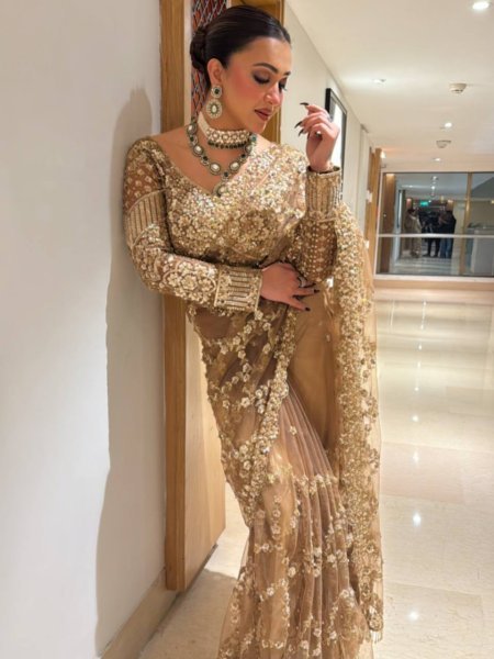 Classic Golden Soft Net Saree with Rich Work for Traditional and Modern Wear Bollywood Fancy Sarees Wholesale