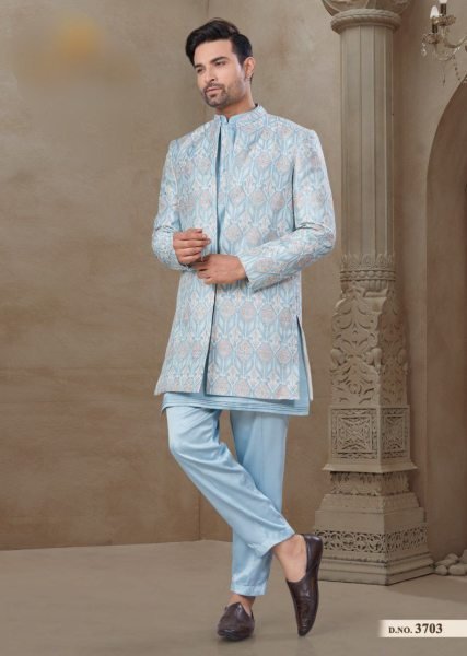 Classic Malai Silk Kurta Pajama Set with Heavy Jacket Elegant Ethnic Collection for Wedding Season Kurta Pajama Wholesale