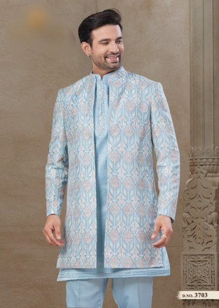 Classic Malai Silk Kurta Pajama Set with Heavy Jacket Elegant Ethnic Collection for Wedding Season Kurta Pajama Wholesale