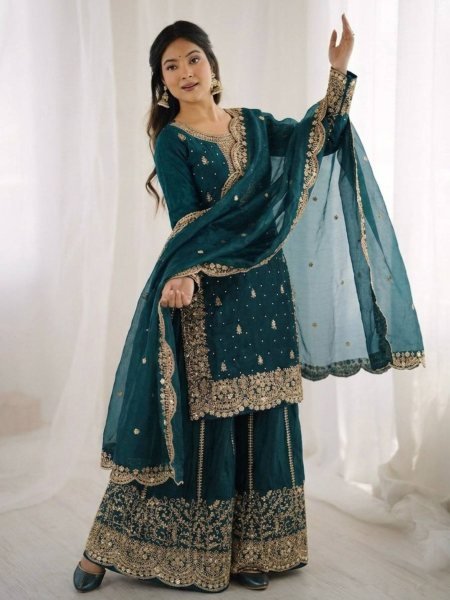 Classic Navy Blue Ethnic Suit Design With Dupatta for Party and Wedding Wear 