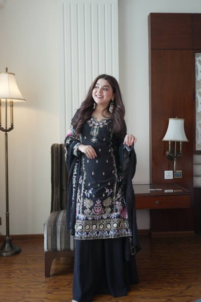 Classic Premium Fox Georgette fabric with elegant sequence work Eid outfit Ready To Wear Collection