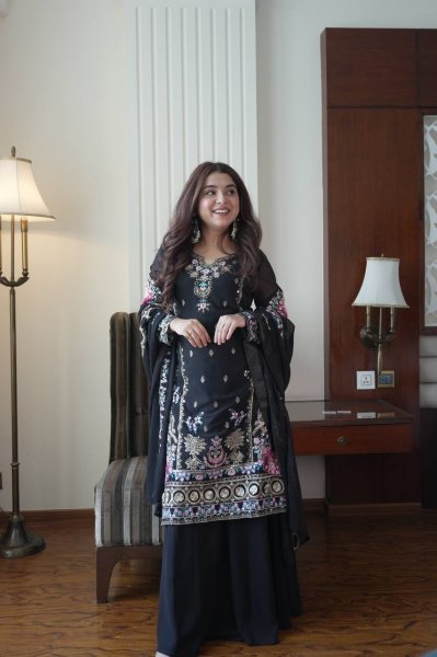 Classic Premium Fox Georgette fabric with elegant sequence work Eid outfit Ready To Wear Collection