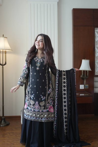 Classic Premium Fox Georgette fabric with elegant sequence work Eid outfit Ready To Wear Collection