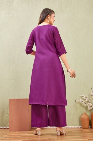 Classic Purple Cotton Kurti Bottom Set with Subtle Embroidery Work Cotton Kurtis Wholesale