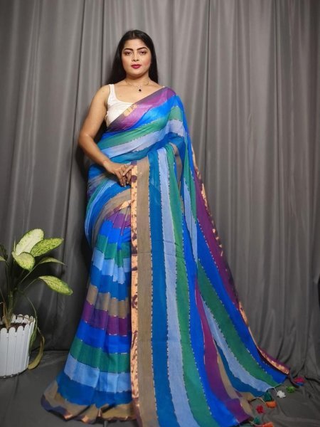 Classic Rainbow Mull Cotton Saree Soft Mull Finish with Trendy Vibes Sarees 