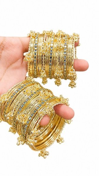 Classic Steel Gold Bangles Set with Kashmiri Ghunghru at Wholesale Rate Fashion Accessories Wholesale