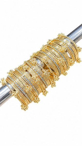 Classic Steel Gold Bangles Set with Kashmiri Ghunghru at Wholesale Rate Fashion Accessories Wholesale