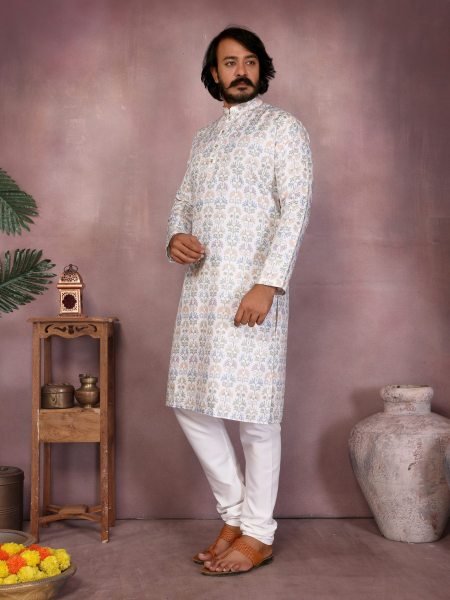 Classic White Heavy Cotton Kurta Pyjama For Wedding Guest Wear  Mens Wear