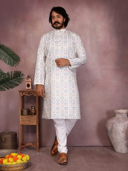 Classic White Heavy Cotton Kurta Pyjama For Wedding Guest Wear  Kurta Pajama Wholesale