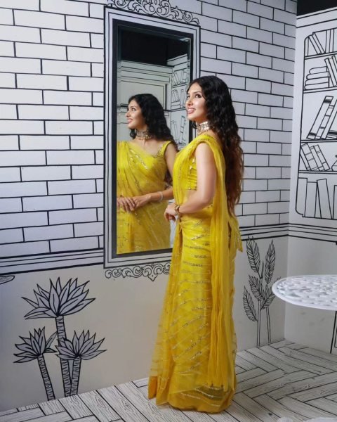 Classic Yellow Color Georgette Saree With Sequence Work  Georgette Sarees Wholesale