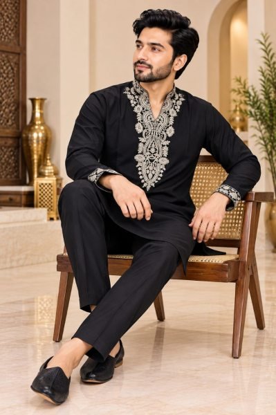 Classy Black Festive Wear Lachka Kurta Pant Set with Heavy Embroidery  Kurta Pajama Wholesale