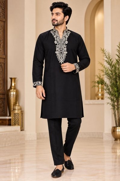 Classy Black Festive Wear Lachka Kurta Pant Set with Heavy Embroidery  Kurta Pajama Wholesale