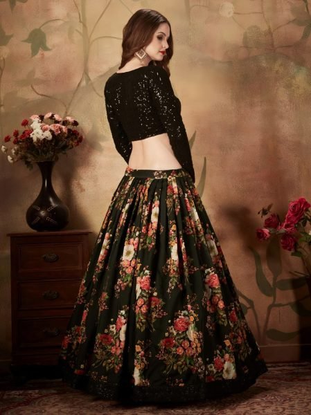 Classy Black Floral Organza Lehenga with Sequins Blouse for Party Wear Designer Lehenga Choli