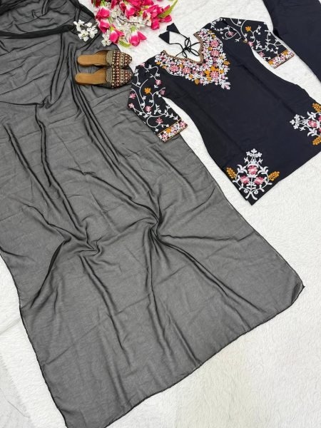 Classy Black Roman Silk Farshi Salwar Suit Set Using Embroidery Work In Kurta for Women Ready To Wear Collection