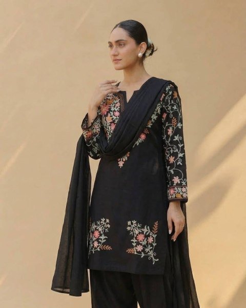Classy Black Roman Silk Farshi Salwar Suit Set Using Embroidery Work In Kurta for Women Ready To Wear Collection