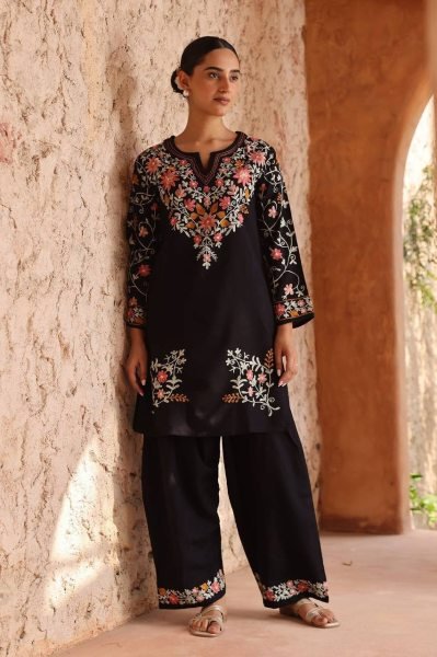 Classy Black Roman Silk Farshi Salwar Suit Set Using Embroidery Work In Kurta for Women Ready To Wear Collection