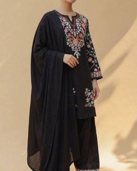 Classy Black Roman Silk Farshi Salwar Suit Set Using Embroidery Work In Kurta for Women Ready To Wear Collection