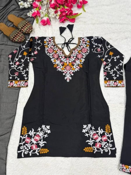 Classy Black Roman Silk Farshi Salwar Suit Set Using Embroidery Work In Kurta for Women Ready To Wear Collection