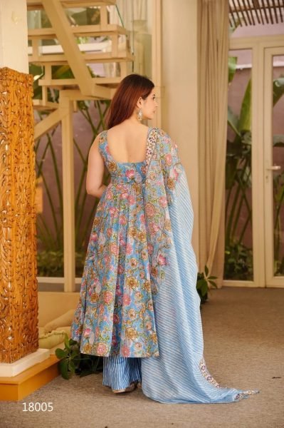 Classy Blue Best Selling Muslin Silk Printed Suit at Manufacturer Rate for Resellers Anarkali Kurtis 