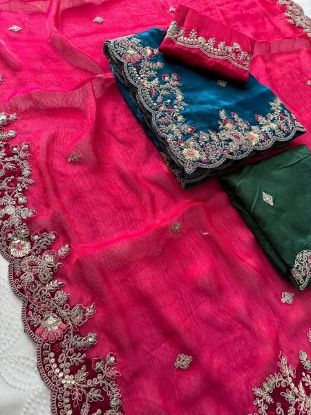 Classy Blue Fendy Chiffon Silk Saree with Embroidery and Piping Border for Party Silk Sarees Wholesale
