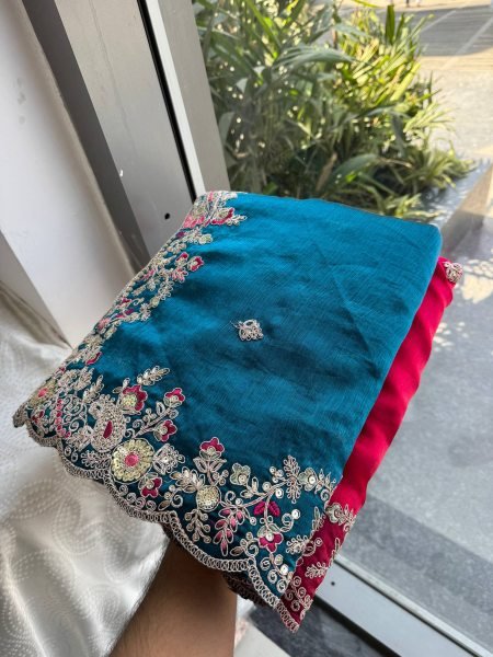Classy Blue Fendy Chiffon Silk Saree with Embroidery and Piping Border for Party Silk Sarees Wholesale