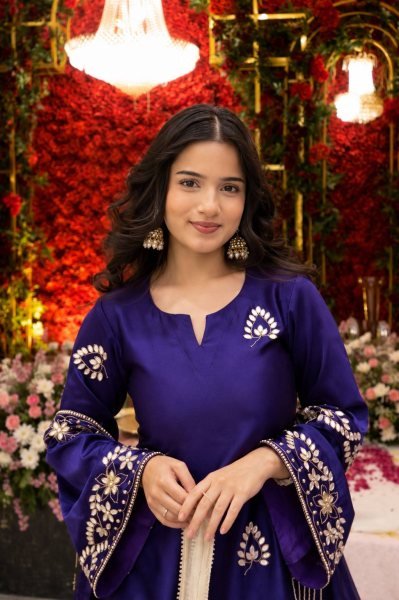 Classy Blue French Crepe Kurti Palazzo Set With Sequence Work And Dupatta With Rayon Fringes Lace Ready To Wear Collection