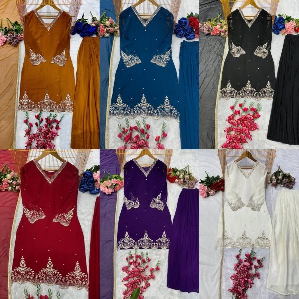 Classy Blue Stylish Kurti Plazzo Set with Lace Dupatta for Ladies Ready To Wear Collection