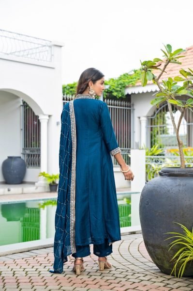 Classy Blue Vichitra Silk Embroidered Anarkali Kurti Set With Dupatta Anarkali Kurtis 