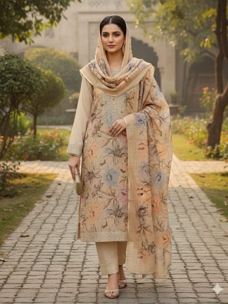 Classy Cream Mal Cotton Dress Material with Multi Work for Office Wear Punjabi Dress Materials Wholesale