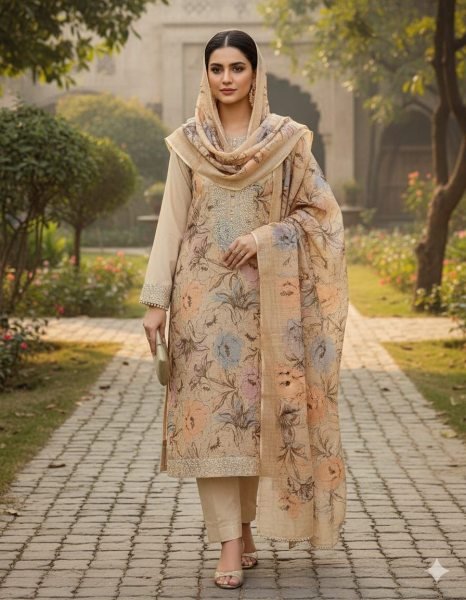 Classy Cream Mal Cotton Dress Material with Multi Work for Office Wear Punjabi Dress Materials Wholesale