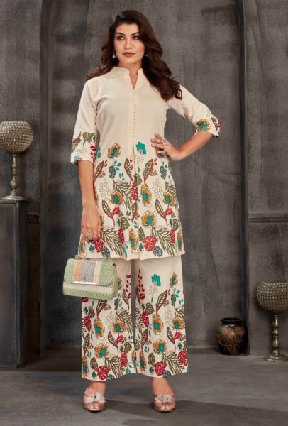 Classy Cream Pure Viscose Khadi Cotton Kurti Pant Set at Bulk Rate CO ORD Sets