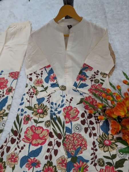 Classy Cream Pure Viscose Khadi Cotton Kurti Pant Set at Bulk Rate CO ORD Sets