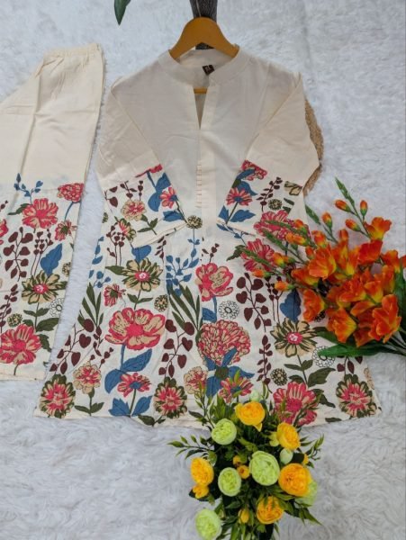 Classy Cream Pure Viscose Khadi Cotton Kurti Pant Set at Bulk Rate CO ORD Sets
