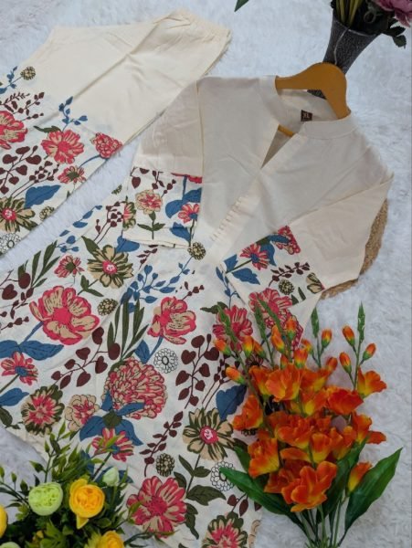 Classy Cream Pure Viscose Khadi Cotton Kurti Pant Set at Bulk Rate CO ORD Sets