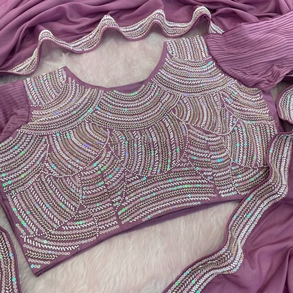 Classy Dusty Mauve Chocolate Silk Designer Saree with Beads Embroidery Work Embroidery Sarees Wholesale