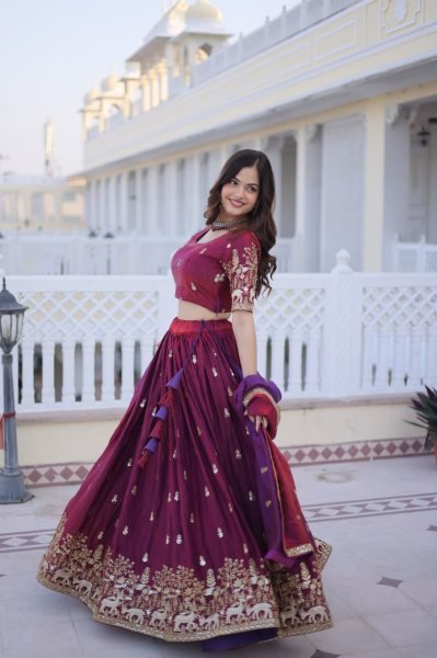 Classy Fendi Silk Lehenga with Heavy Sequins Zari Work for Wedding Wear Designer Lehenga Choli