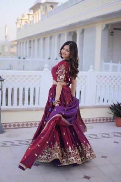 Classy Fendi Silk Lehenga with Heavy Sequins Zari Work for Wedding Wear Designer Lehenga Choli